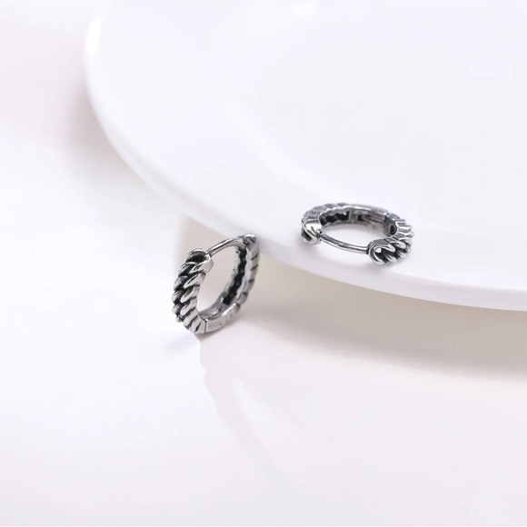 Small Huggie Hoop Earring, Viking Hoop Stainless Steel Earring - Picture 3 of 4